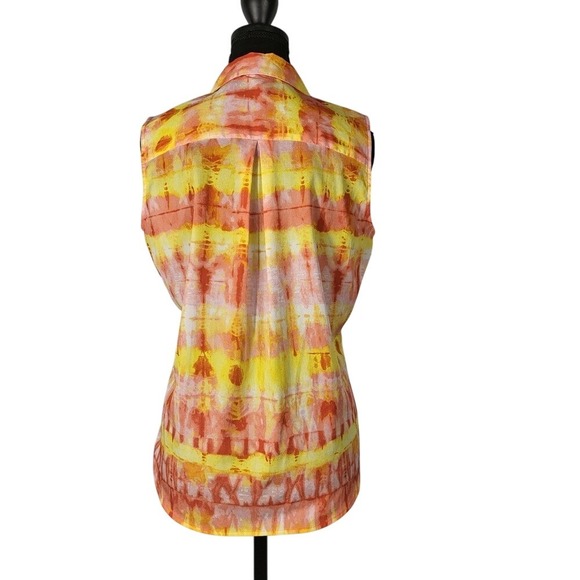 Calvin Klein Women's Orange and Yellow Sleeveless Button-Down Top Size S - Picture 4 of 8